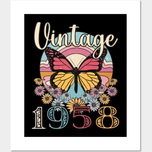 Floral Butterfly Retro Vintage 1958 65th Birthday Posters and Art